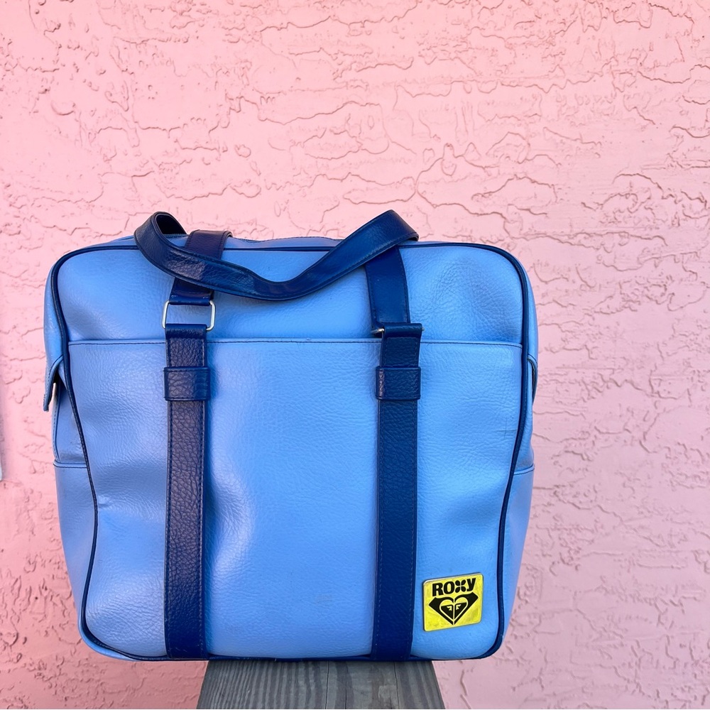 Vintage Roxy Travel Bag Luggage Blue Hawaiian PVC Surf Beach Vacation